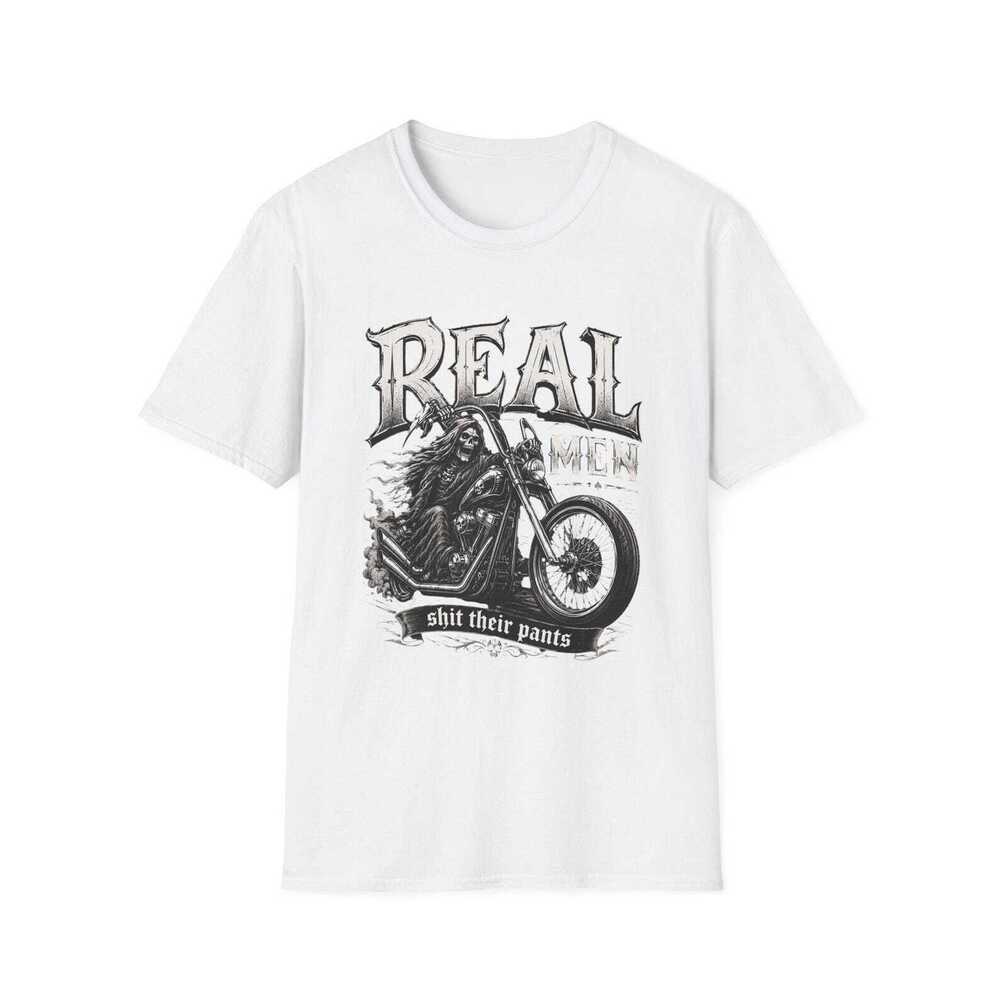 Real Men Shit Their Pants Motorcycle Skull Tee White Shirt